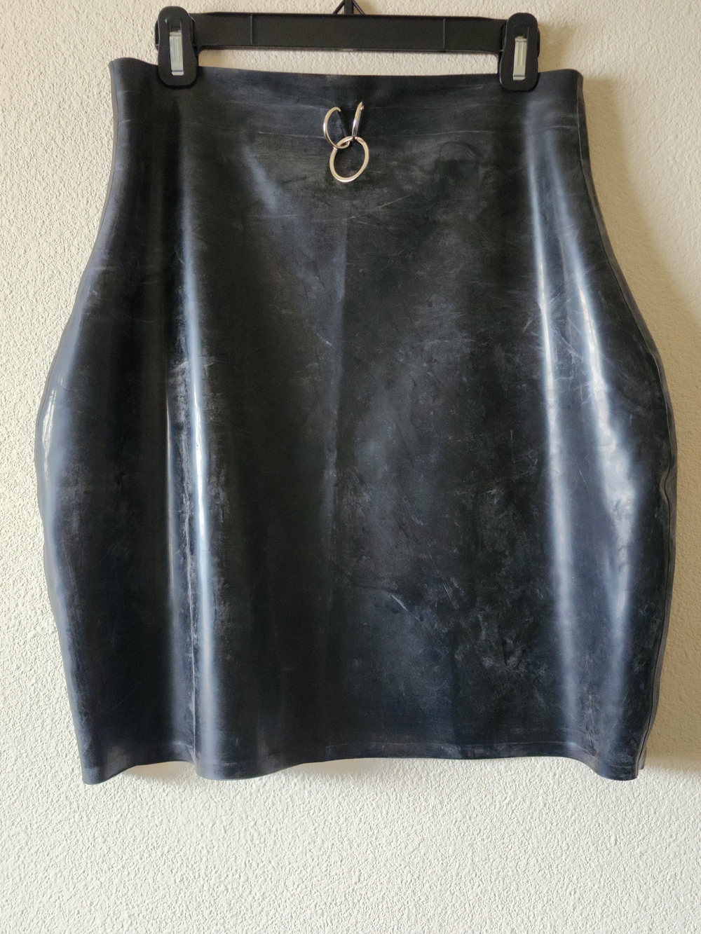 Black Latex Pencil Skirt with Minimal Ring Detail